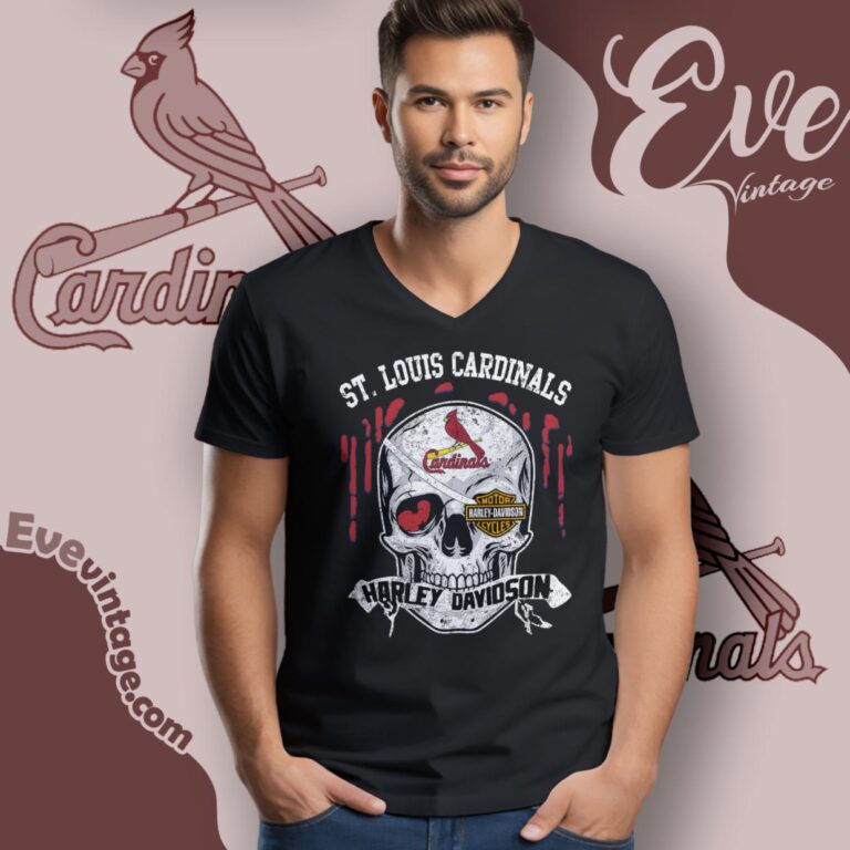 St Louis Cardinals Harley Davidson Skull V Neck TShirt St Louis Cardinals Harley Davidson Skull V Neck TShirt