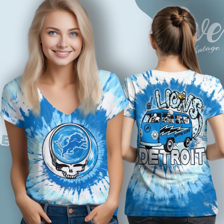 Stealie Detroit Lions Grateful Dead Tie dye Shirt V Neck TShirt Stealie Detroit Lions Grateful Dead Tie dye Shirt V Neck TShirt