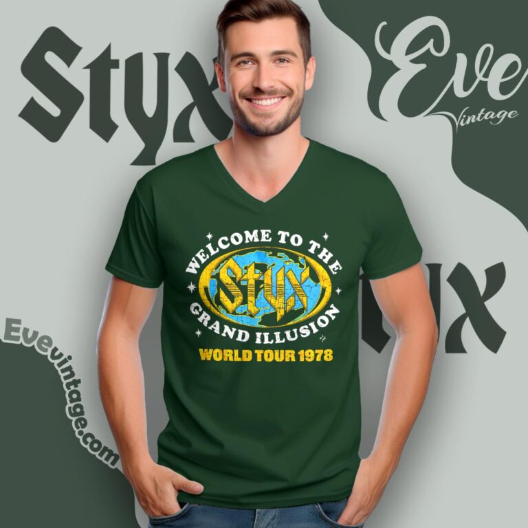 Styx Grand Illusion World Tour 78 Shirt V Neck TShirt Styx Grand Illusion World Tour 78 Shirt V Neck TShirt