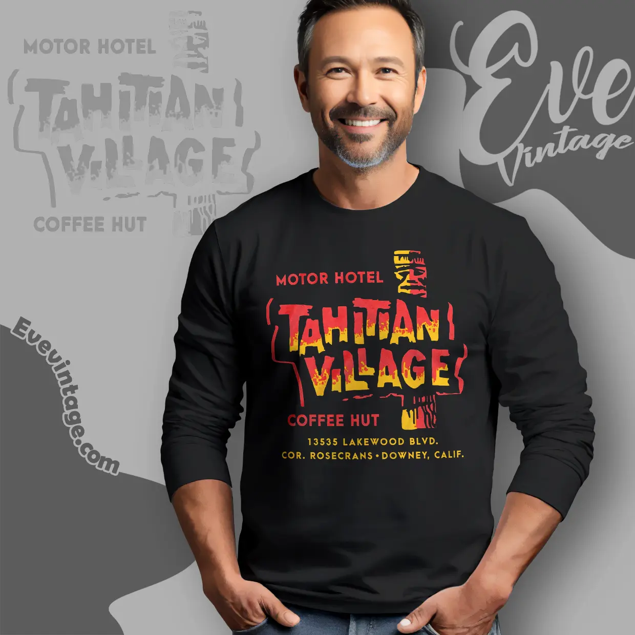 Tahitian Village Shirt Downey Ca Tiki Bar Long Sleeve Tee Tahitian Village Shirt Downey Ca Tiki Bar Long Sleeve Tee