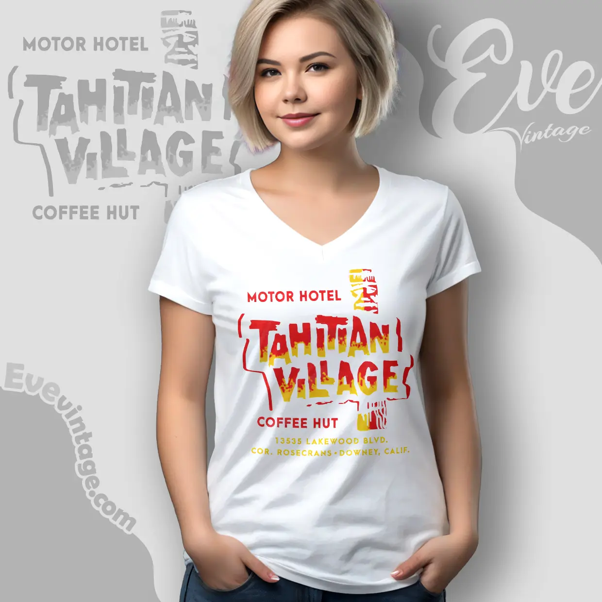 Tahitian Village Shirt Downey Ca Tiki Bar V Neck TShirt Tahitian Village Shirt Downey Ca Tiki Bar V Neck TShirt
