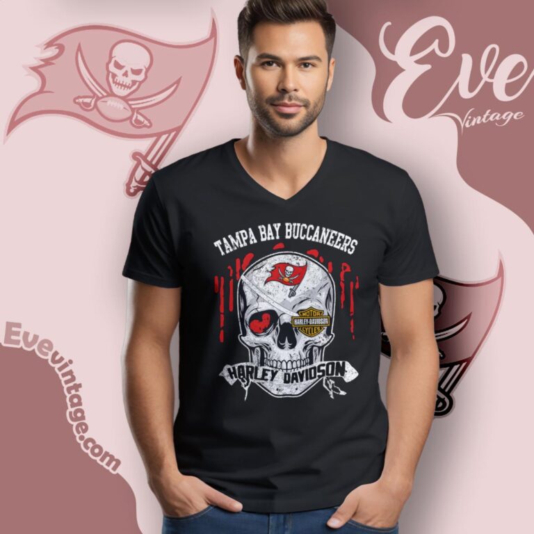 Tampa Bay Buccaneers Harley Davidson Skull Shirt V Neck TShirt Tampa Bay Buccaneers Harley Davidson Skull Shirt V Neck TShirt