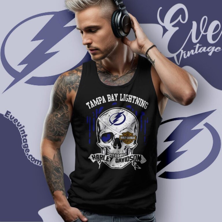 Tampa Bay Lightning Harley Davidson Skull Shirt Tank Top Racerback Tampa Bay Lightning Harley Davidson Skull Shirt Tank Top Racerback