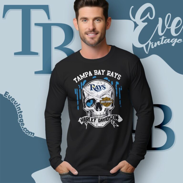 Tampa Bay Rays Harley Davidson Skull Long Sleeve Tee Tampa Bay Rays Harley Davidson Skull Long Sleeve Tee