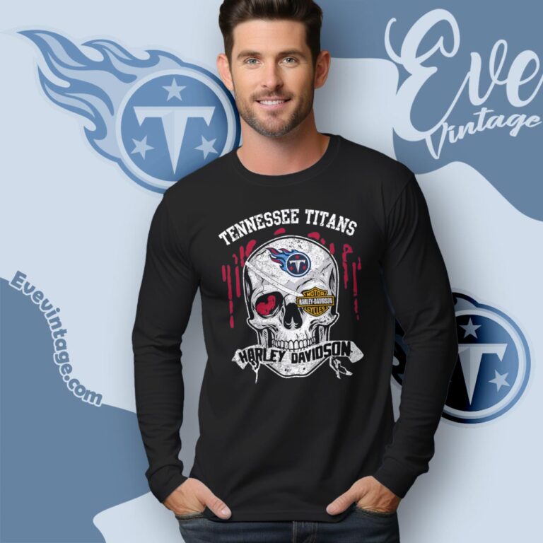 Tennessee Titans Harley Davidson Skull Shirt Long Sleeve Tee Tennessee Titans Harley Davidson Skull Shirt Long Sleeve Tee