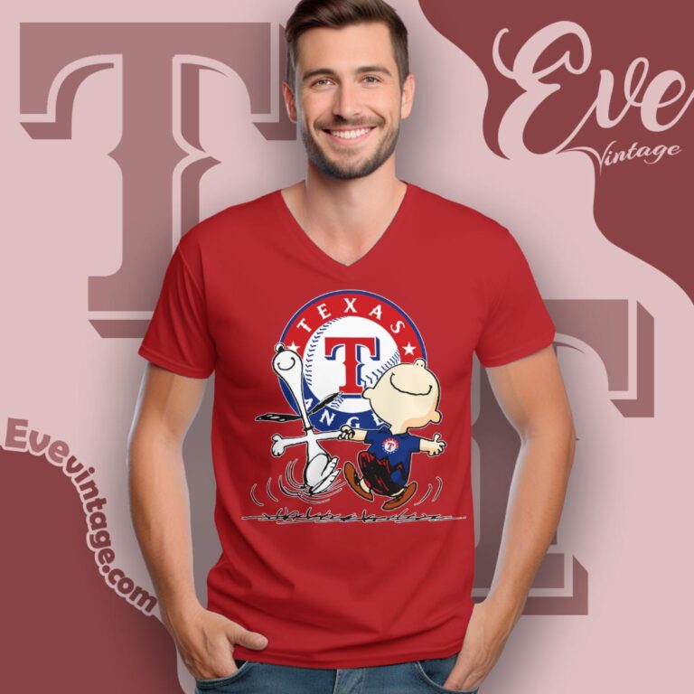 Texas Rangers Charlie Brown Snoopy Happy Dancing Shirt V Neck TShirt Texas Rangers Charlie Brown Snoopy Happy Dancing Shirt V Neck TShirt