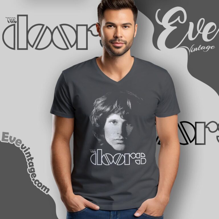 The Doors Jim Halftone Portrait Shirt V Neck TShirt The Doors Jim Halftone Portrait Shirt V Neck TShirt