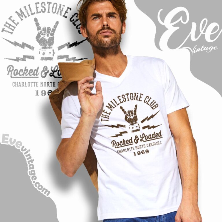 The Milestone Club Charlotte Carolina Dive Bar V Neck TShirt The Milestone Club Charlotte Carolina Dive Bar V Neck TShirt