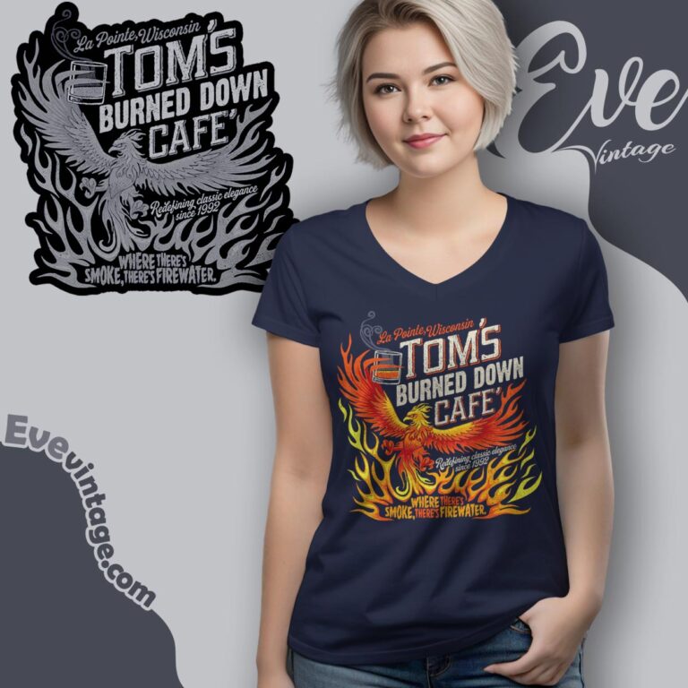 Tom's Burned Down Cafe Shirt Wisconsin Dive Bar V Neck TShirt Tom's Burned Down Cafe Shirt Wisconsin Dive Bar V Neck TShirt
