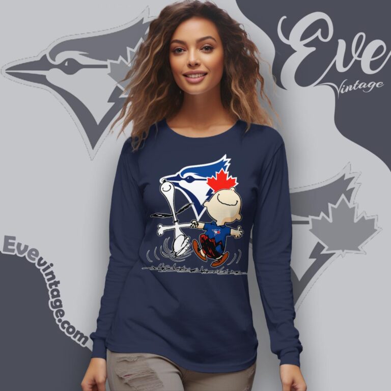 Toronto Blue Jays Charlie Brown Snoopy Happy Dancing Shirt Long Sleeve Tee Toronto Blue Jays Charlie Brown Snoopy Happy Dancing Shirt Long Sleeve Tee