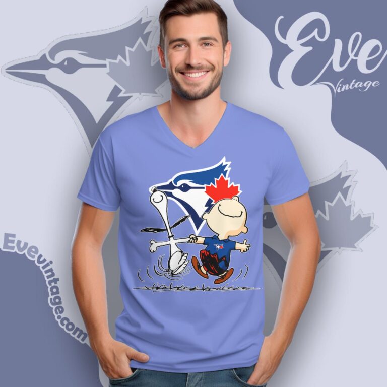 Toronto Blue Jays Charlie Brown Snoopy Happy Dancing Shirt V Neck TShirt Toronto Blue Jays Charlie Brown Snoopy Happy Dancing Shirt V Neck TShirt