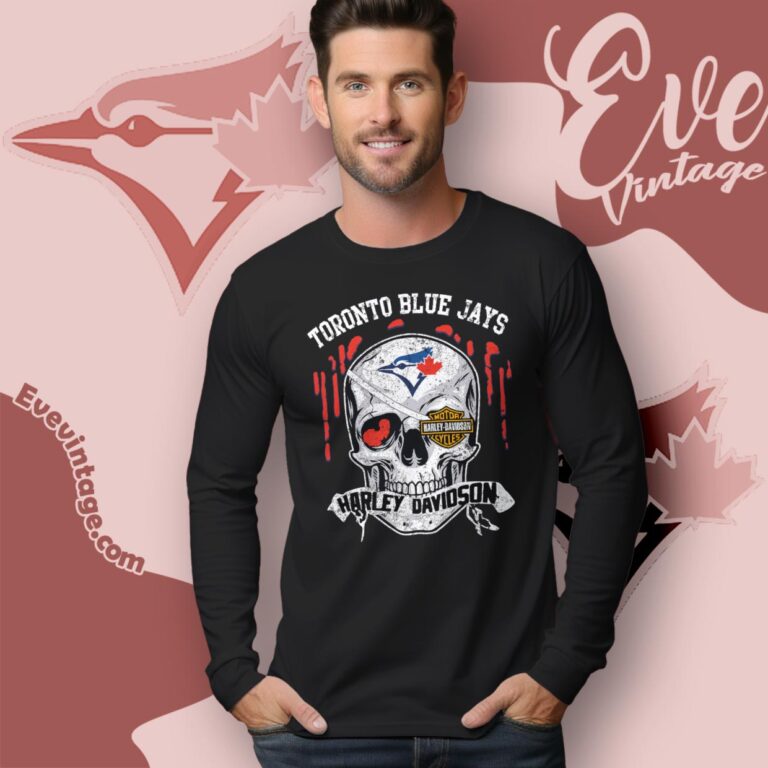 Toronto Blue Jays Harley Davidson Skull Long Sleeve Tee Toronto Blue Jays Harley Davidson Skull Long Sleeve Tee