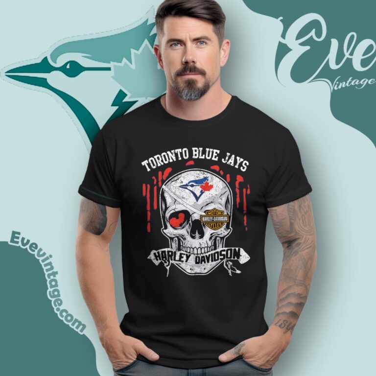 Toronto Blue Jays Harley Davidson Skull T Shirt Toronto Blue Jays Harley Davidson Skull T Shirt