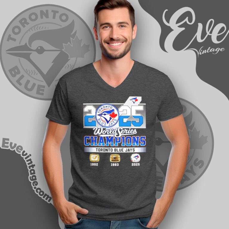 Toronto Blue Jays World Series Champions Shirt 3 Time Mascot Tee V Neck TShirt Toronto Blue Jays World Series Champions Shirt 3 Time Mascot Tee V Neck TShirt