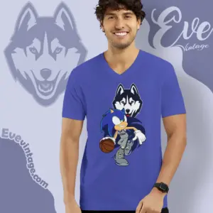 Uconn Huskies Sonic The Hedgehog Basketball V Neck TShirt