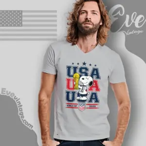 Usa World Cup Shirt Snoopy Holding Trophy V Neck TShirt