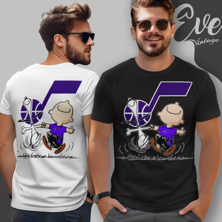 Utah Jazz Charlie Brown Snoopy Happy Dancing Shirt T Shirt Utah Jazz Charlie Brown Snoopy Happy Dancing Shirt T Shirt