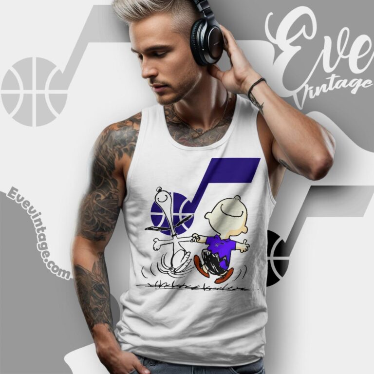 Utah Jazz Charlie Brown Snoopy Happy Dancing Shirt Tank Top Racerback Utah Jazz Charlie Brown Snoopy Happy Dancing Shirt Tank Top Racerback