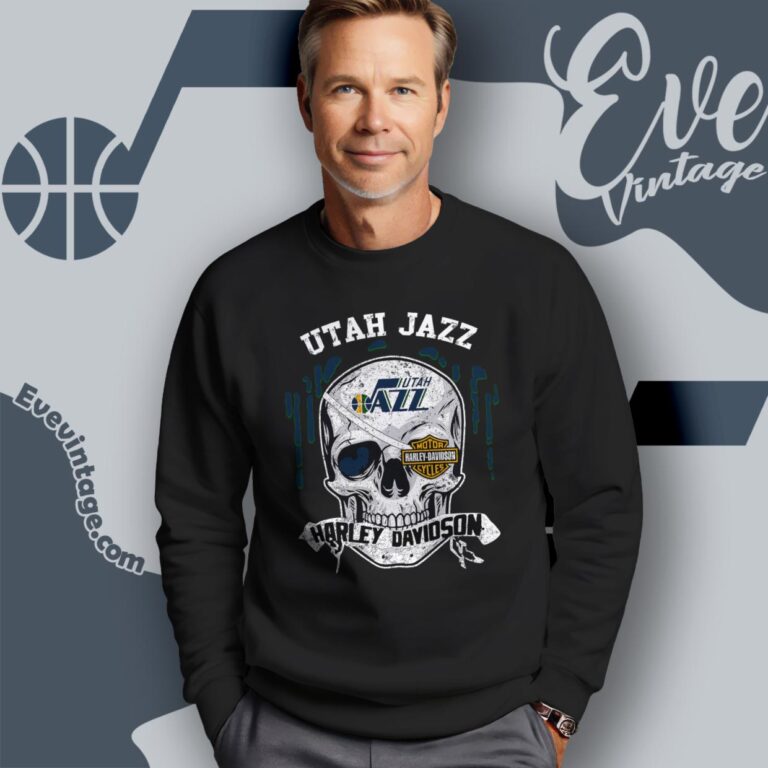Utah Jazz Harley Davidson Skull Shirt Sweatshirt Utah Jazz Harley Davidson Skull Shirt Sweatshirt