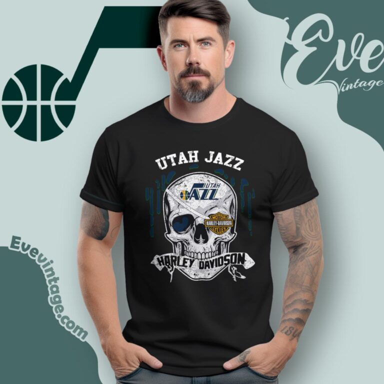 Utah Jazz Harley Davidson Skull Shirt T Shirt Utah Jazz Harley Davidson Skull Shirt T Shirt