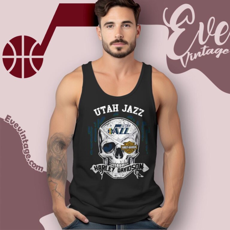 Utah Jazz Harley Davidson Skull Shirt Tank Top Racerback Utah Jazz Harley Davidson Skull Shirt Tank Top Racerback