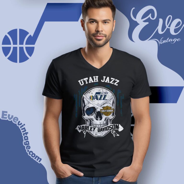 Utah Jazz Harley Davidson Skull Shirt V Neck TShirt Utah Jazz Harley Davidson Skull Shirt V Neck TShirt