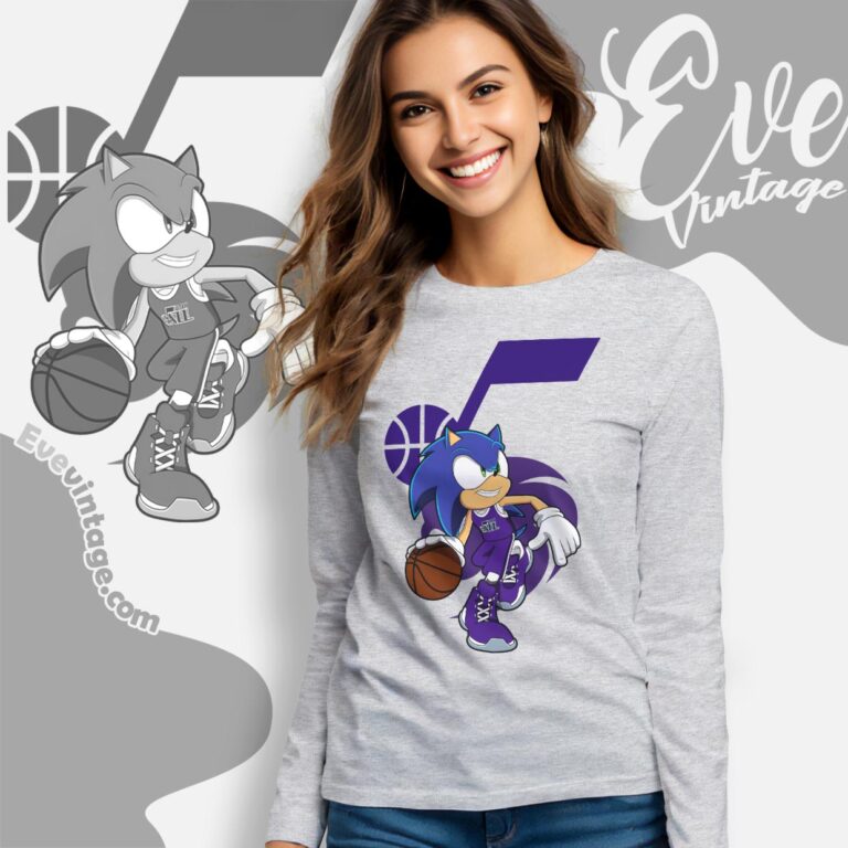 Utah Jazz Sonic The Hedgehog Shirt Long Sleeve Tee Utah Jazz Sonic The Hedgehog Shirt Long Sleeve Tee