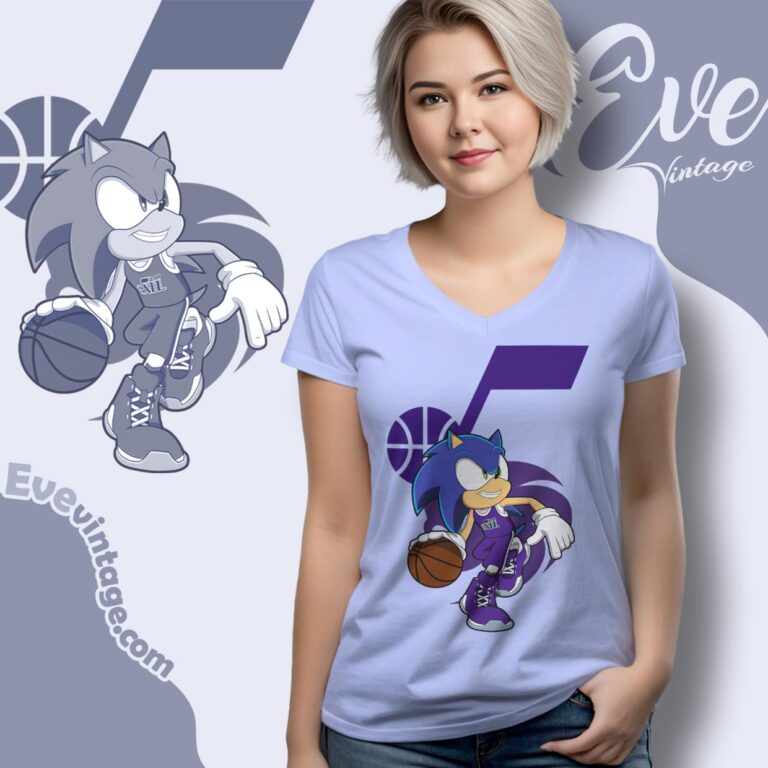Utah Jazz Sonic The Hedgehog Shirt V Neck TShirt Utah Jazz Sonic The Hedgehog Shirt V Neck TShirt