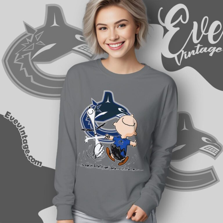 Vancouver Canucks Charlie Brown Snoopy Happy Dancing Shirt Long Sleeve Tee Vancouver Canucks Charlie Brown Snoopy Happy Dancing Shirt Long Sleeve Tee