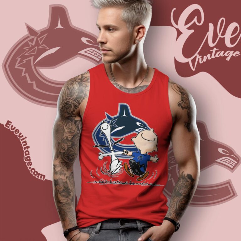 Vancouver Canucks Charlie Brown Snoopy Happy Dancing Shirt Tank Top Racerback Vancouver Canucks Charlie Brown Snoopy Happy Dancing Shirt Tank Top Racerback