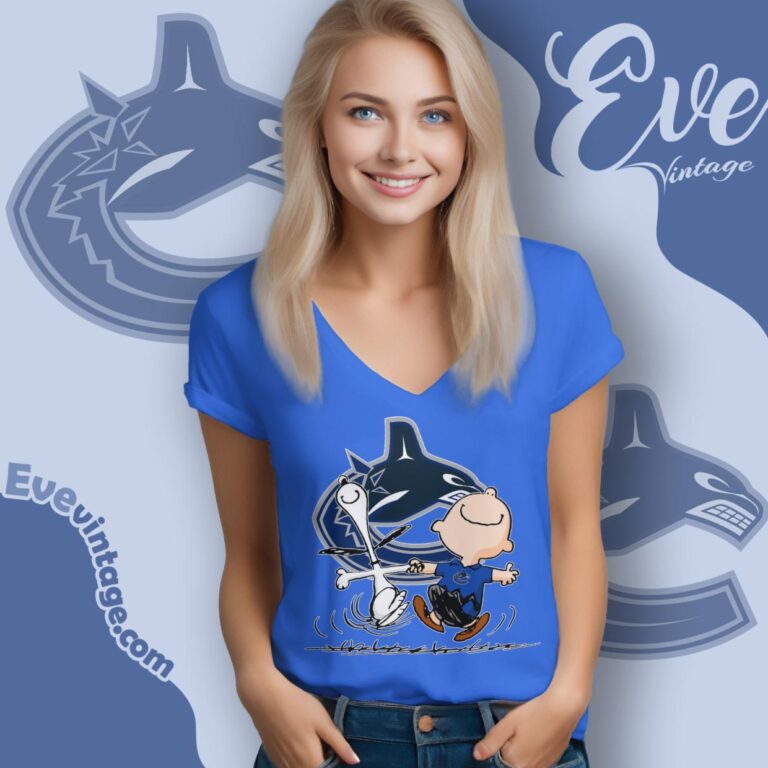 Vancouver Canucks Charlie Brown Snoopy Happy Dancing Shirt V Neck TShirt Vancouver Canucks Charlie Brown Snoopy Happy Dancing Shirt V Neck TShirt