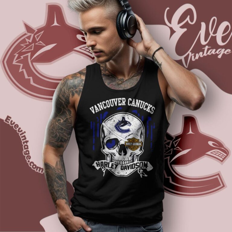 Vancouver Canucks Harley Davidson Skull Shirt Tank Top Racerback Vancouver Canucks Harley Davidson Skull Shirt Tank Top Racerback