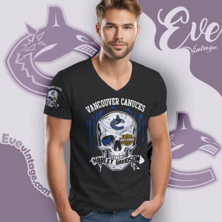 Vancouver Canucks Harley Davidson Skull Shirt V Neck TShirt Vancouver Canucks Harley Davidson Skull Shirt V Neck TShirt