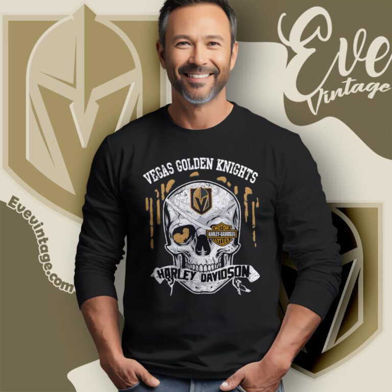 Vegas Golden Knights Harley Davidson Skull Shirt Long Sleeve Tee Vegas Golden Knights Harley Davidson Skull Shirt Long Sleeve Tee