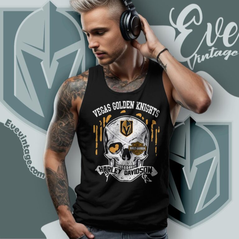 Vegas Golden Knights Harley Davidson Skull Shirt Tank Top Racerback Vegas Golden Knights Harley Davidson Skull Shirt Tank Top Racerback
