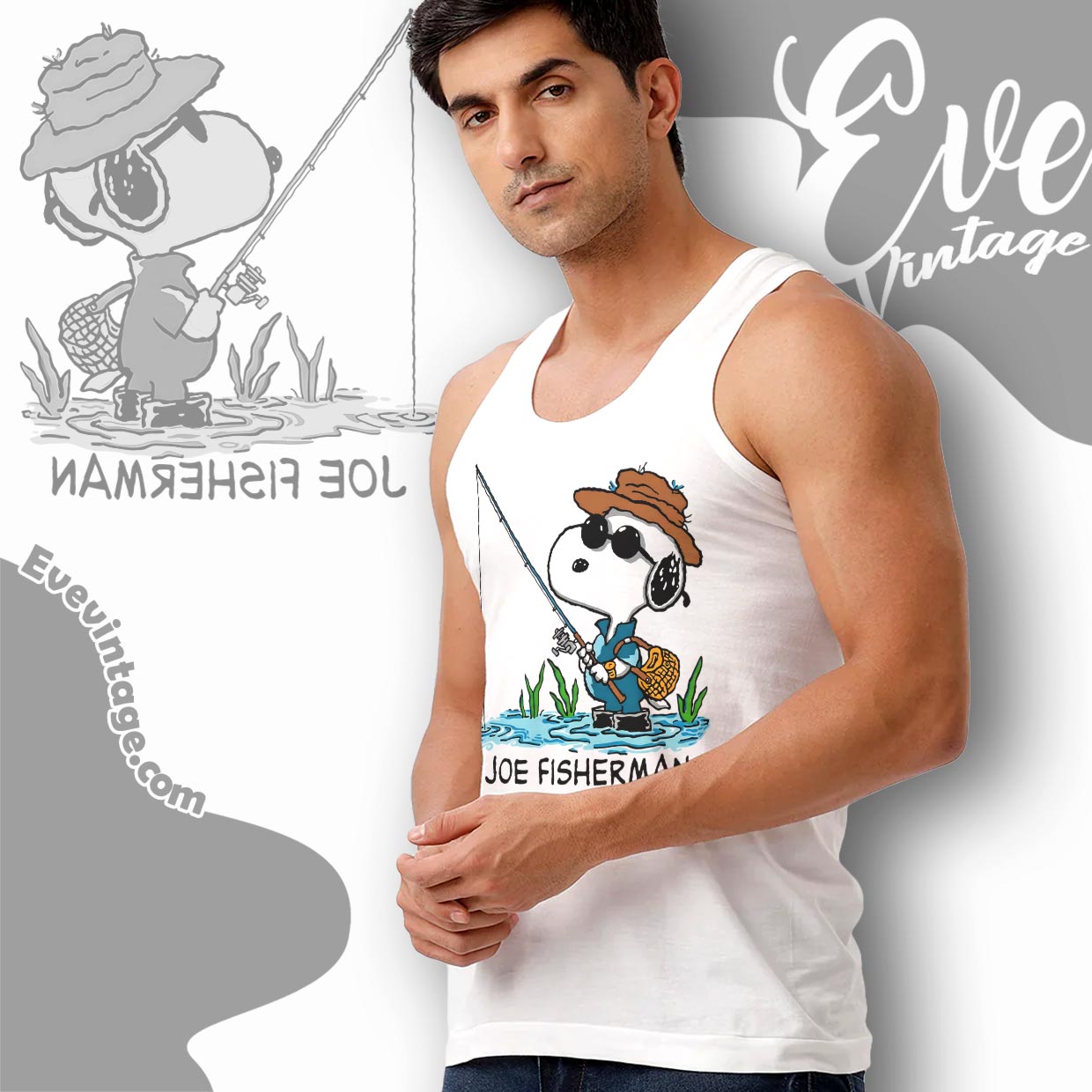 Vintage 90s Snoopy Joe Fisherman Shirt Tank Top Racerback Vintage 90s Snoopy Joe Fisherman Shirt Tank Top Racerback