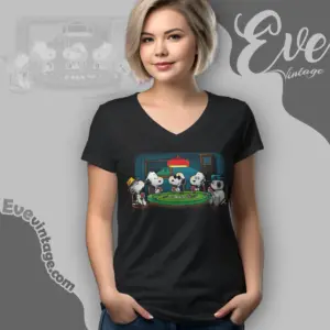 Vintage 90s Snoopy Poker Dogs V Neck TShirt