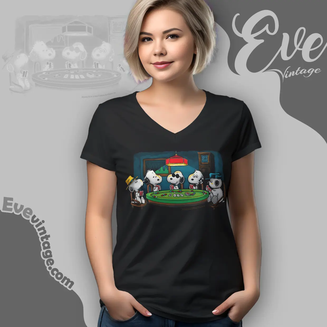Vintage 90s Snoopy Poker Dogs V Neck TShirt Vintage 90s Snoopy Poker Dogs V Neck TShirt