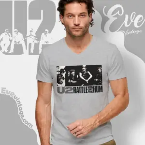 Vintage 90s U2 Shirt Rattle And Hum Art V Neck TShirt