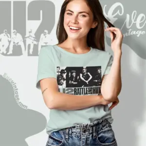 Vintage 90s U2 Shirt Rattle And Hum Art Women T shirt