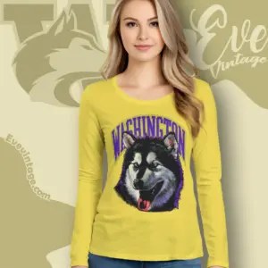 Vintage 90s Uw Washington Huskies Mascot Long Sleeve Tee