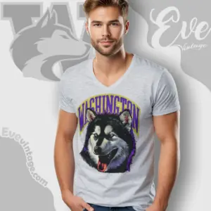 Vintage 90s Uw Washington Huskies Mascot V Neck TShirt