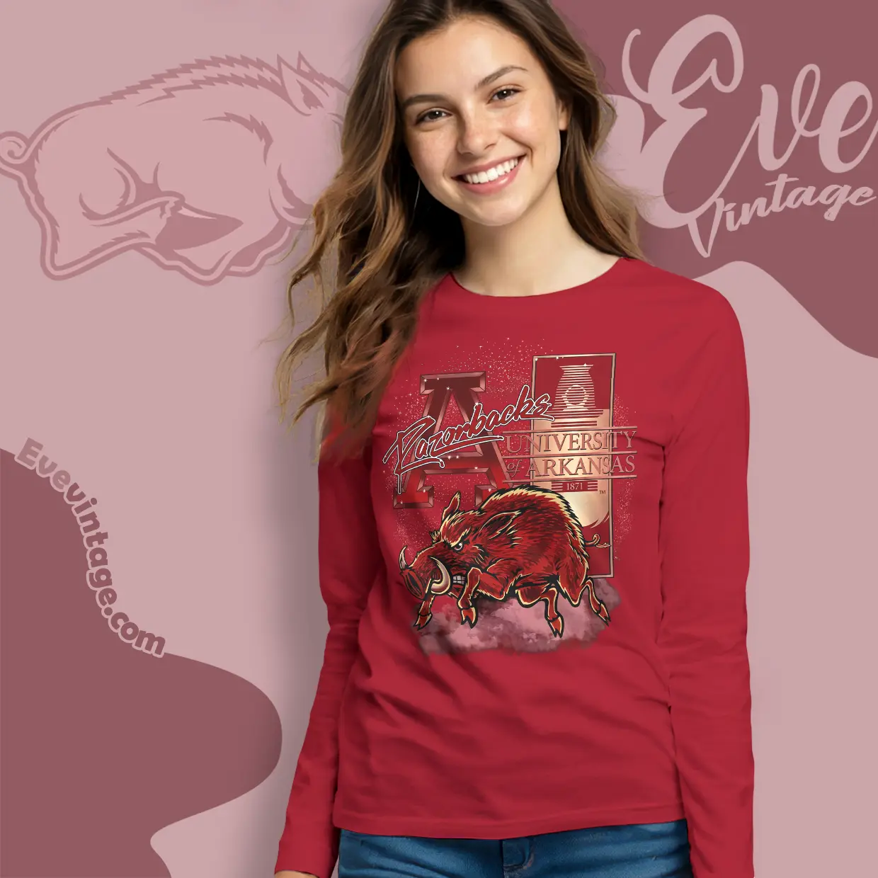 Vintage Arkansas Razorbacks Uark Mascot Long Sleeve Tee Vintage Arkansas Razorbacks Uark Mascot Long Sleeve Tee