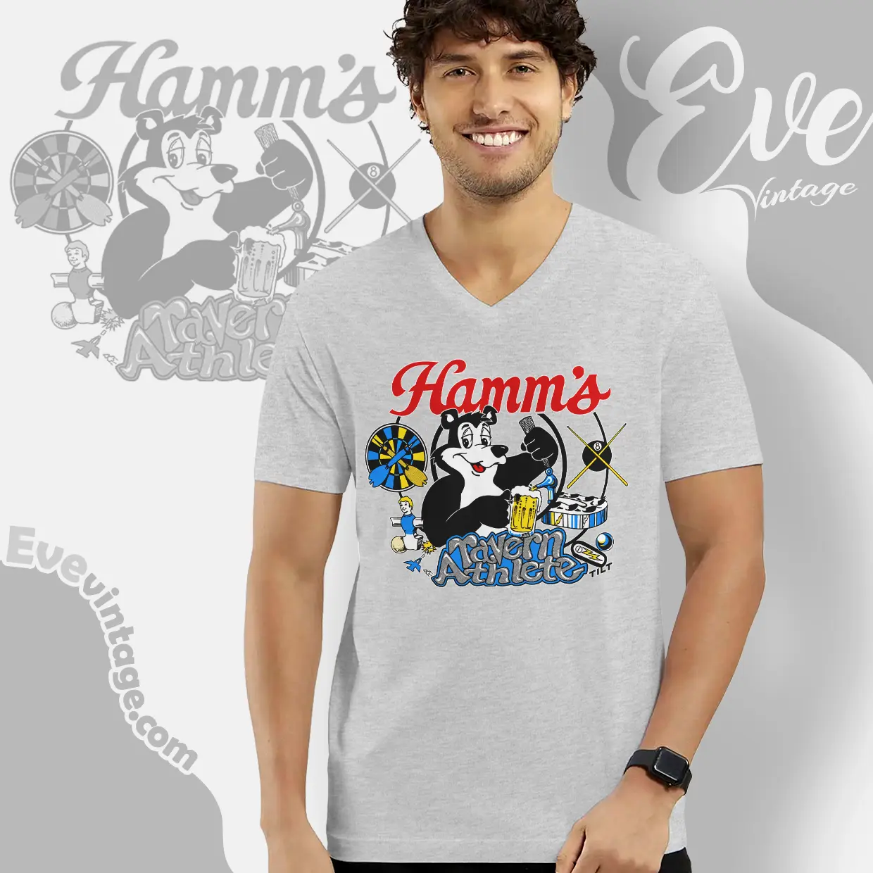 Vintage Hamms Beer Tavern Athlete V Neck TShirt Vintage Hamms Beer Tavern Athlete V Neck TShirt