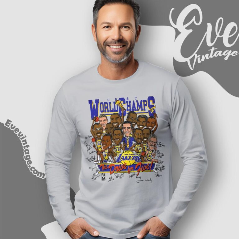 Vintage Lakers 1987 Shirt World Champions The Drive For Five Long Sleeve Tee Vintage Lakers 1987 Shirt World Champions The Drive For Five Long Sleeve Tee