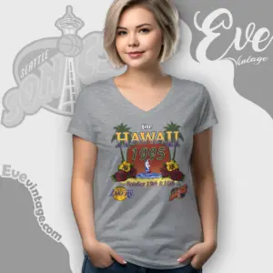 Vintage Lite Hawaii 1995 La Lakers Vs Seattle Sonics V Neck TShirt