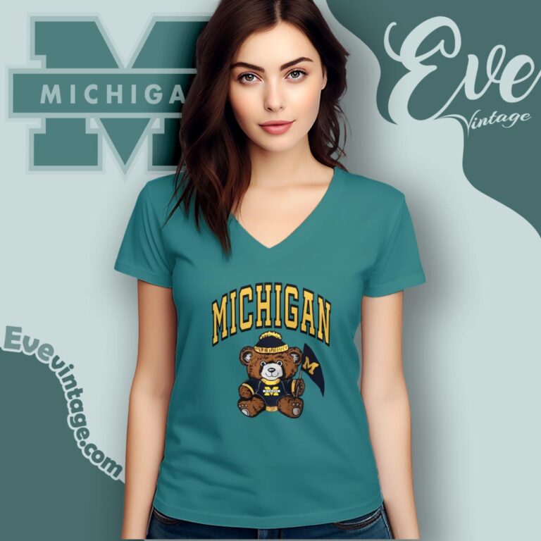 Vintage University Of Michigan Bear Shirt V Neck TShirt Vintage University Of Michigan Bear Shirt V Neck TShirt