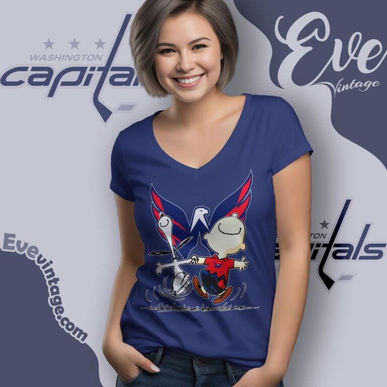 Washington Capitals Charlie Brown Snoopy Happy Dancing Shirt V Neck TShirt Washington Capitals Charlie Brown Snoopy Happy Dancing Shirt V Neck TShirt