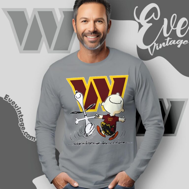 Washington Commanders Charlie Brown Snoopy Happy Dancing Shirt Long Sleeve Tee Washington Commanders Charlie Brown Snoopy Happy Dancing Shirt Long Sleeve Tee