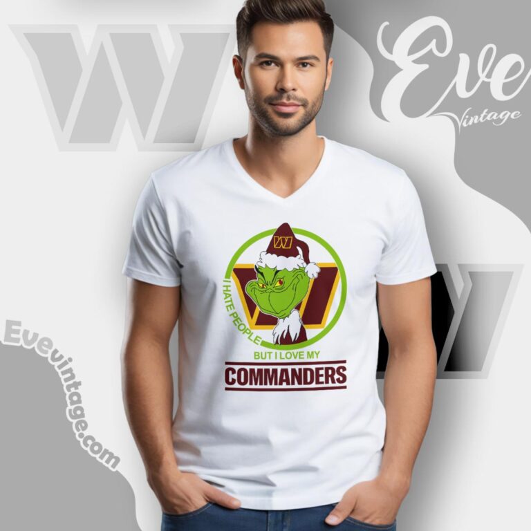 Washington Commanders Christmas Grinch Shirt I Hate People But I Love My Commanders V Neck TShirt Washington Commanders Christmas Grinch Shirt I Hate People But I Love My Commanders V Neck TShirt